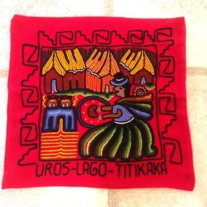 Peru Bolivia Pillow Cover Sham Red Embroidery Tiki Kaka